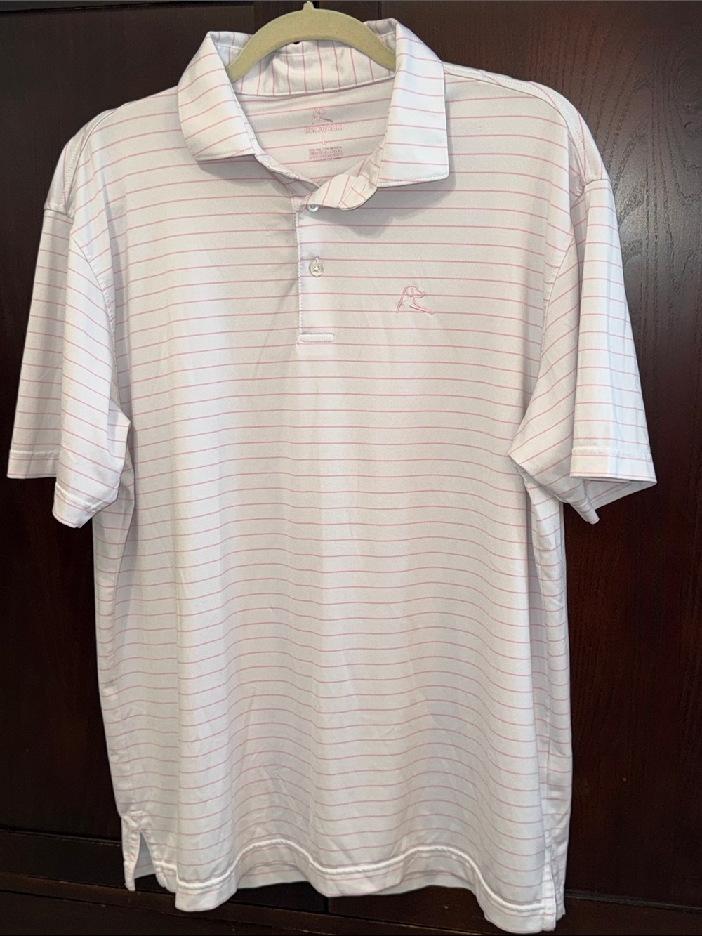Rhoback 3 button collared shirt white light pink stripe large